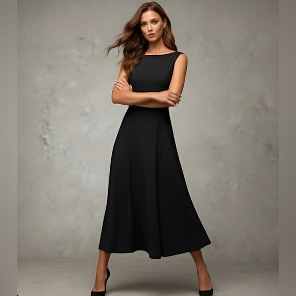 A Line Sleeveless Asymmetrical Hem Dress Black - Picture 3 of 11